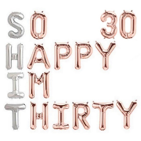 Silver Rose Gold SO HAPPY IM THIRTY 30 Foil Balloons - Rose Gold 30
