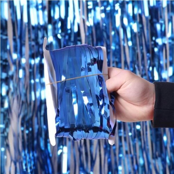 Metallic Blue Tinsel Foil Fringe Rain Curtain