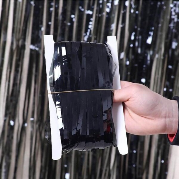 Metallic Black Tinsel Foil Fringe Rain Curtain