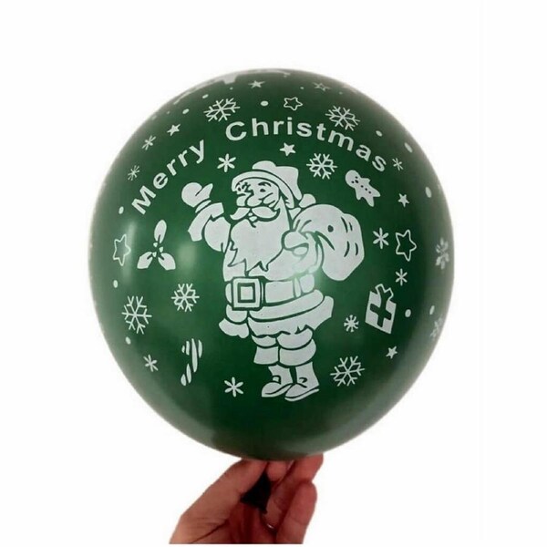 12-inch Green Merry Christmas Santa Latex Balloons 10pk