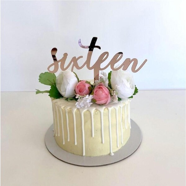 Acrylic Rose Gold 'Sixteen' Birthday Cake Topper