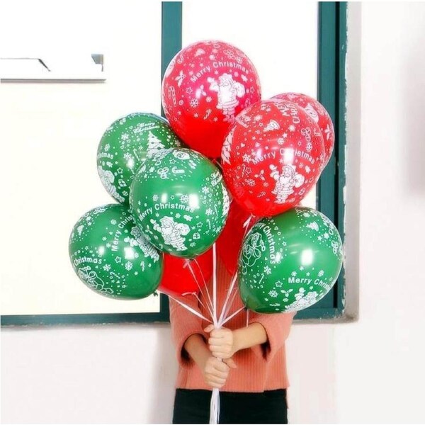 12-inch Red Green Merry Christmas Santa Latex Balloons 10pk
