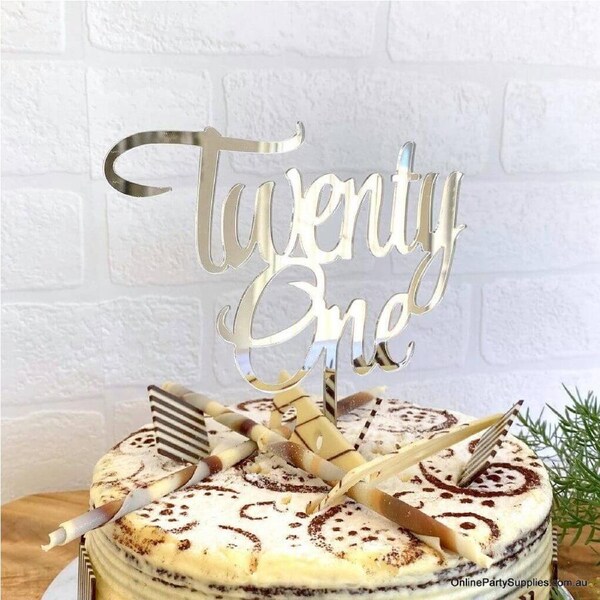 Acrylic Silver Mirror 'Twenty One' Cake Topper