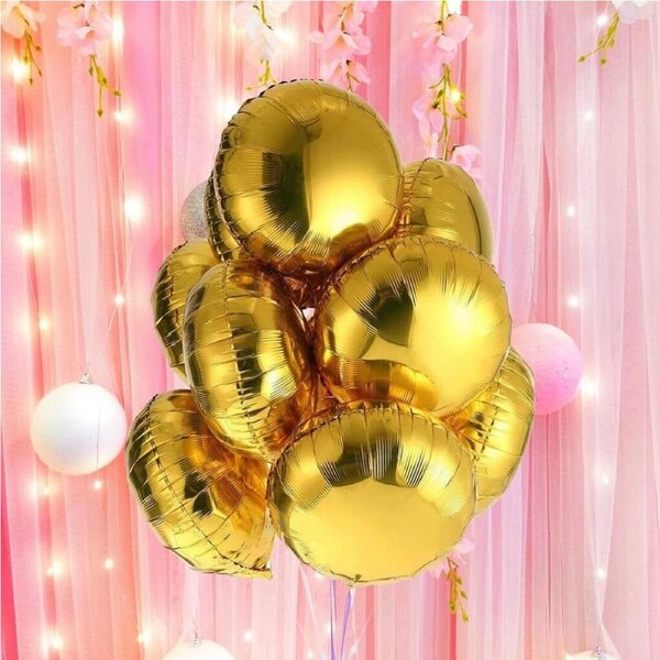 18-inch Round Gold Foil Balloon Bouquet 10pk
