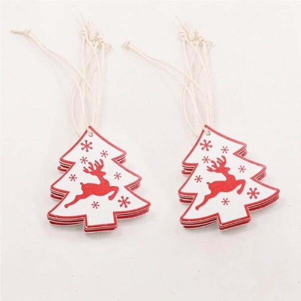 White Wooden Christmas Tree Pendants 10pk