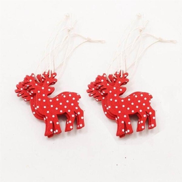 Red Wooden Christmas Reindeer Pendants 10pk