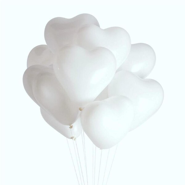 12-inch White Heart Latex Balloon Bouquet 10pk