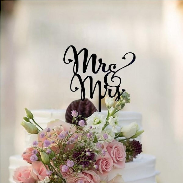 Acrylic Black 'Mr and Mrs' Wedding Cake Topper