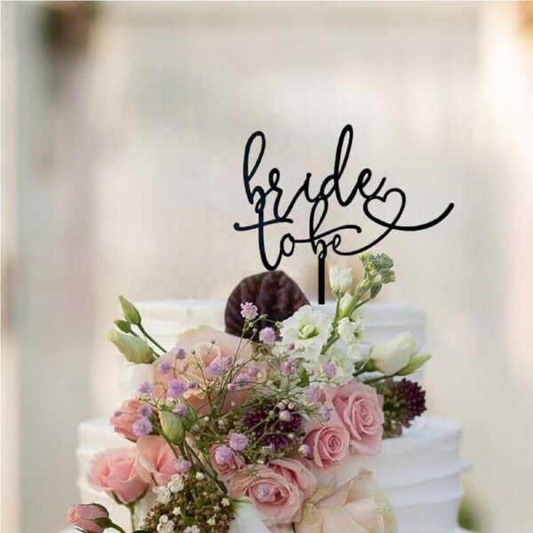 Acrylic Black 'Bride To Be' with Heart Cake Topper