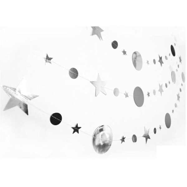 4m Metallic Silver Circle Star Paper Garland