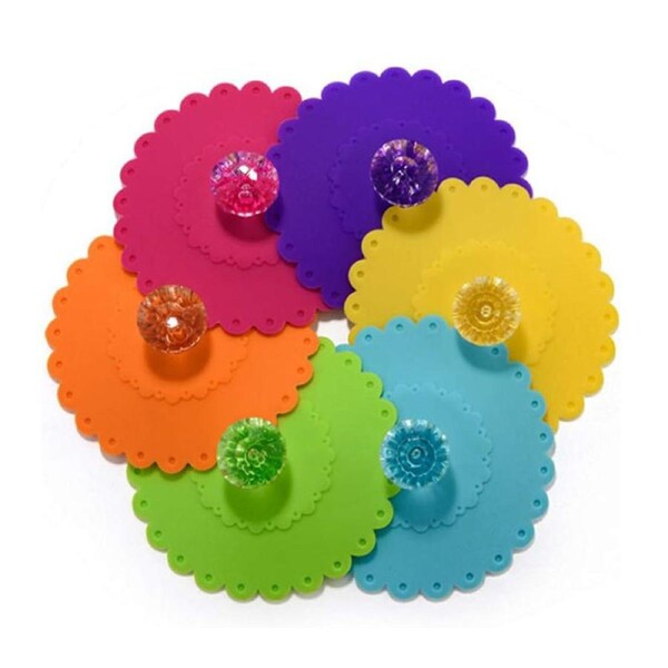 Nevenka 6Pcs Cup Lid Cute Flowers Shape Silicone Dust-proof Hot and Cold Drink Cup Cover M-12.9CM