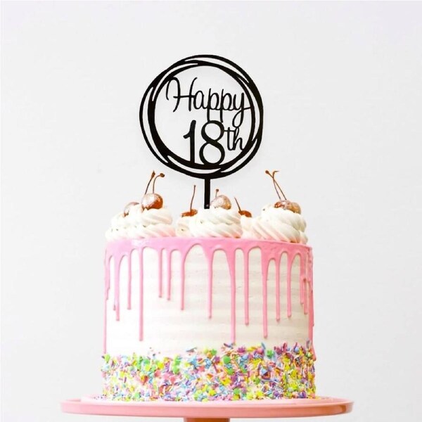 Acrylic Black Geometric 'Happy 18th' Cake Topper