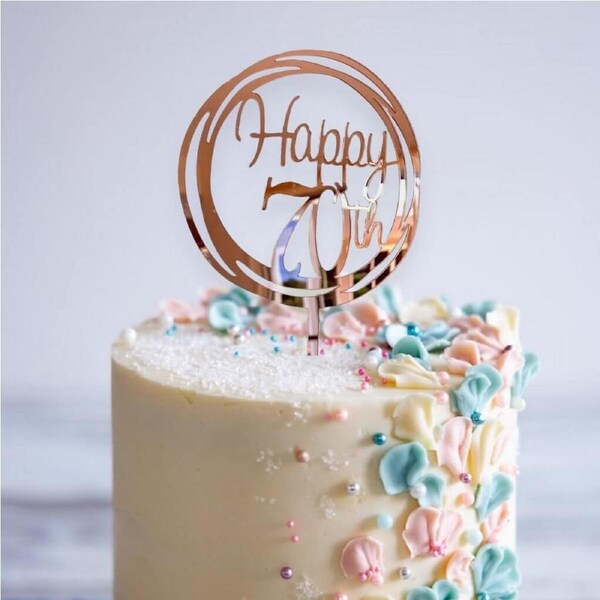 Acrylic Rose Gold Geometric 'Happy 70th' Cake Topper