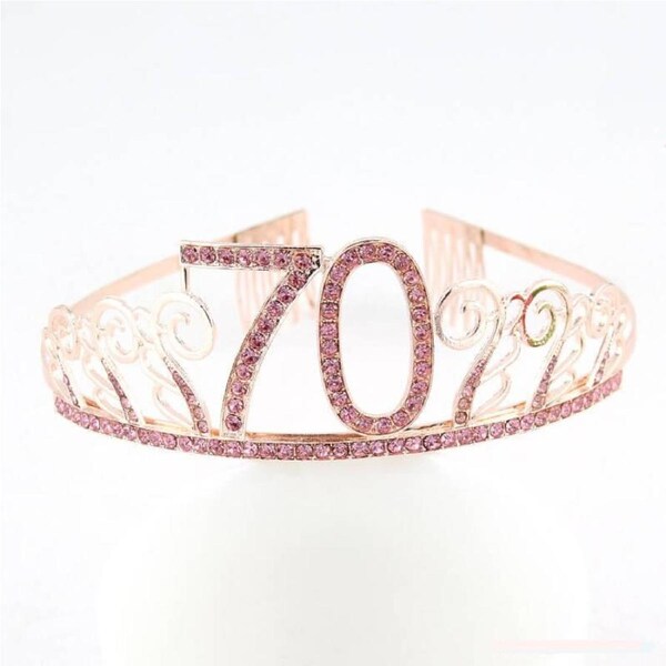 Metal Rhinestone Happy 70th Birthday Tiara - Rose Gold