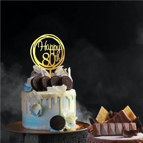 Acrylic Gold Geometric 'Happy 80th' Cake Topper
