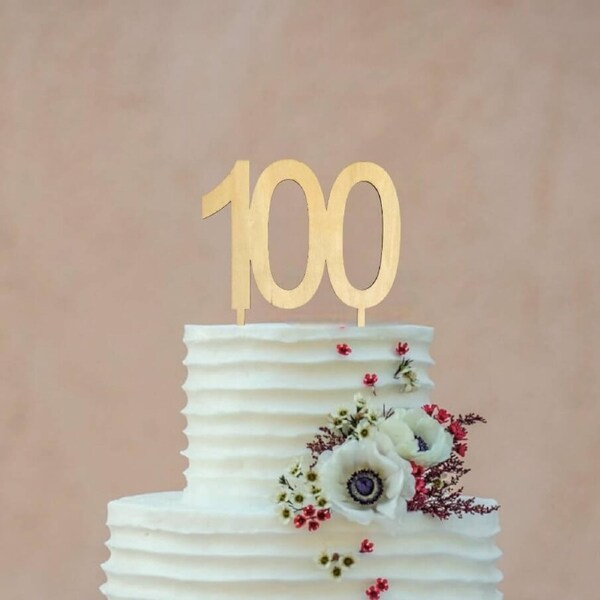 Wooden Age 100 Birthday Cake Topper
