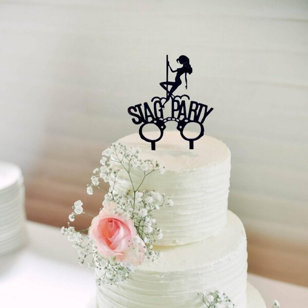 Black Acrylic Sexy Dancer Handcuffs Cake Topper