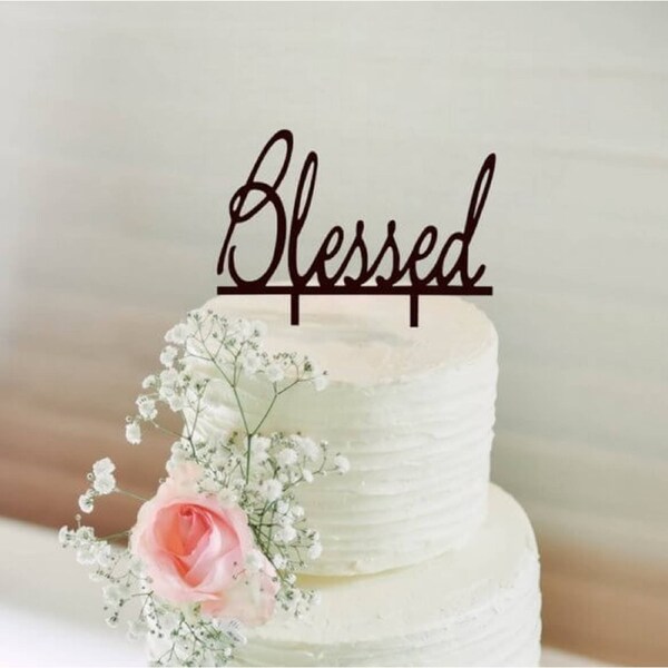 Acrylic Black 'Blessed' Christening Cake Topper