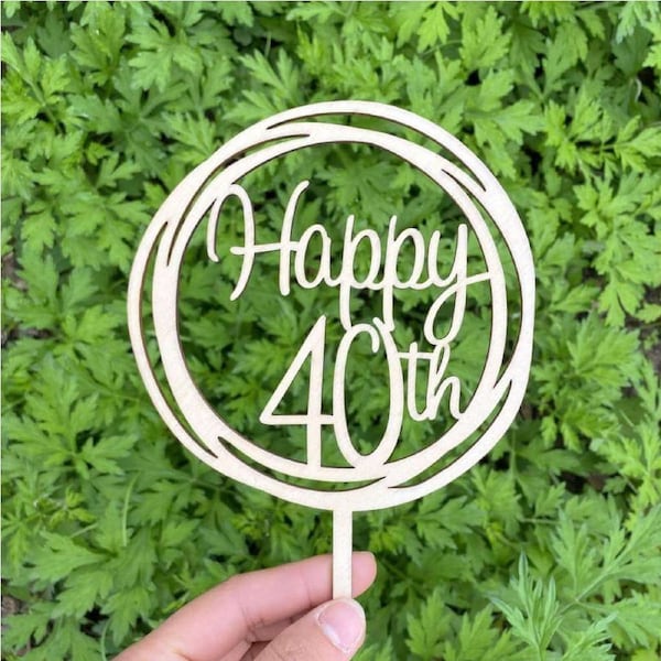 Wooden Geometric 'Happy 40th' Cake Topper