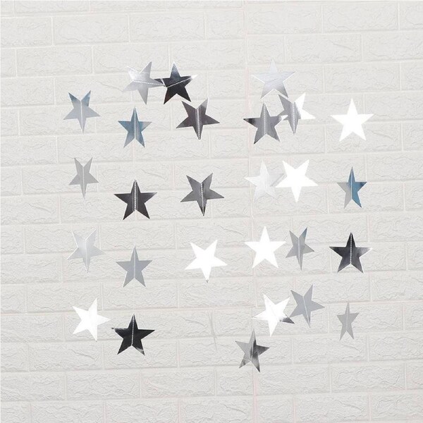 4m Silver Metallic Star Paper Garland
