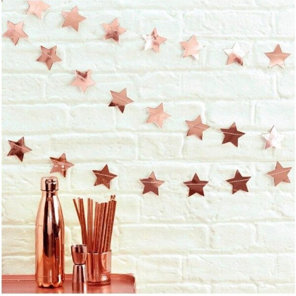 4m Rose Gold Metallic Star Paper Garland