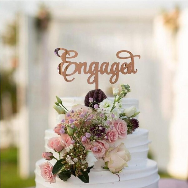 Acrylic Rose Gold 'Engaged' Cake Topper