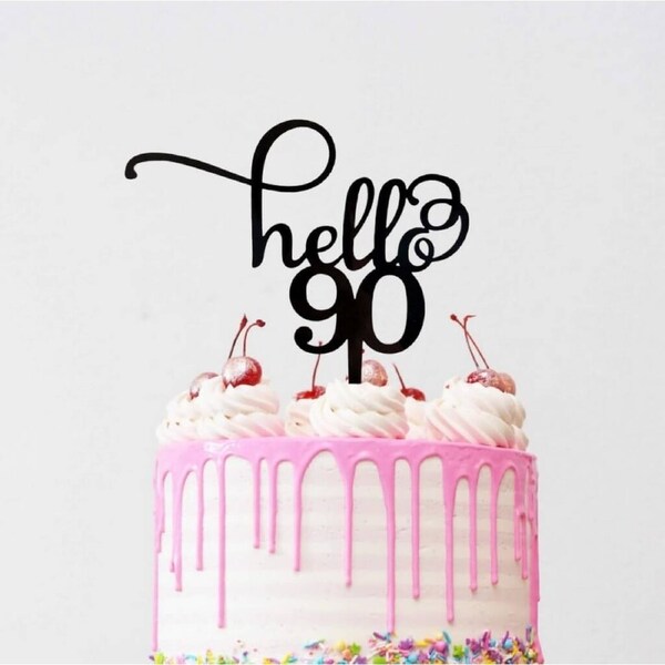 Acrylic Black 'Hello 90' Cake Topper