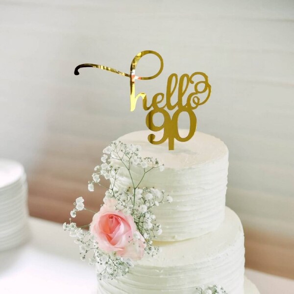 Acrylic Gold Mirror 'Hello 90' Cake Topper
