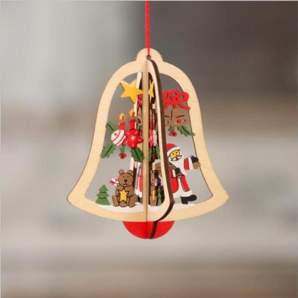 3D Wooden Christmas Tree Hanging Ornament - Xmas Bell