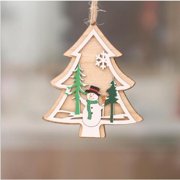 Wooden Christmas Hanging Ornament - Xmas Tree & Snowman