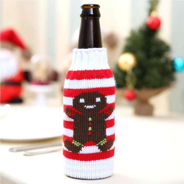 Knitted Christmas Bottle Stubby Holder - Gingerbread Man