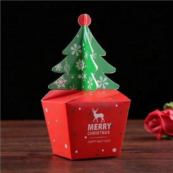 Red Green Christmas Tree Gift Boxes 5pk
