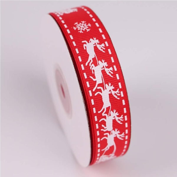 Nordic Reindeer Grosgrain Red Ribbon Spool 9m