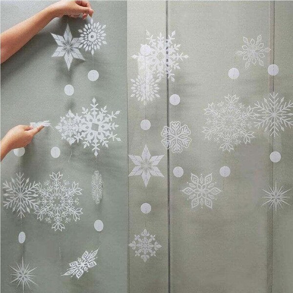 2.5m White Christmas Snowflake Plastic Garlands 2pk