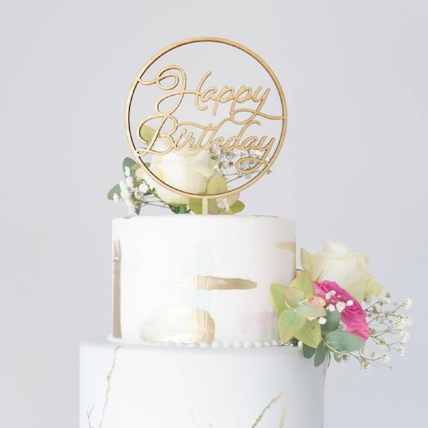 Wooden 'Happy Birthday' Loop Cake Topper