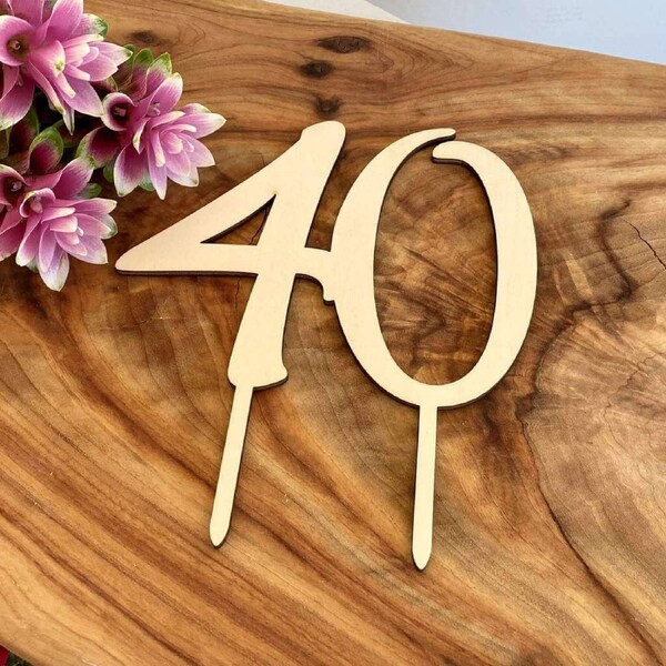 Wooden Age 40 Birthday Cake Topper