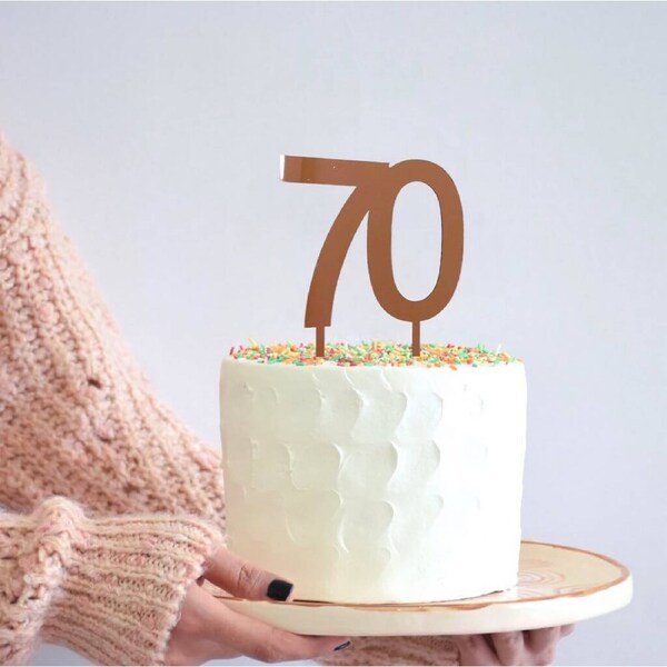 Acrylic Rose Gold Age 70 Birthday Cake Topper