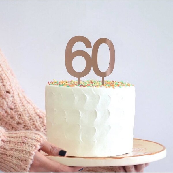 Acrylic Rose Gold Number 60 Age Cake Topper
