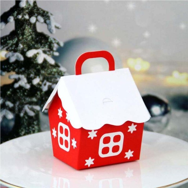 Red & White Christmas Candy House Boxes 5pk