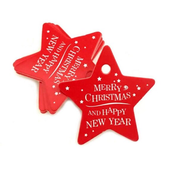 Red Star Shape Merry Christmas Gift Tags 10pk