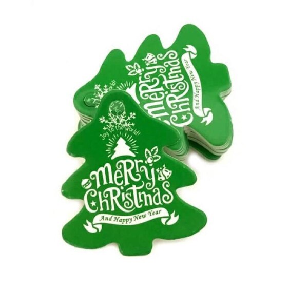 Green Xmas Tree Shape Merry Christmas Gift Tags 10pk