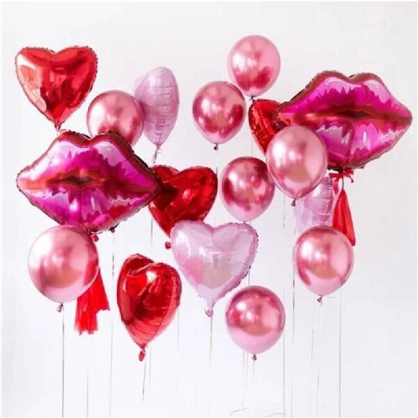 Red Lip & Heart Balloon Bouquet 17pk