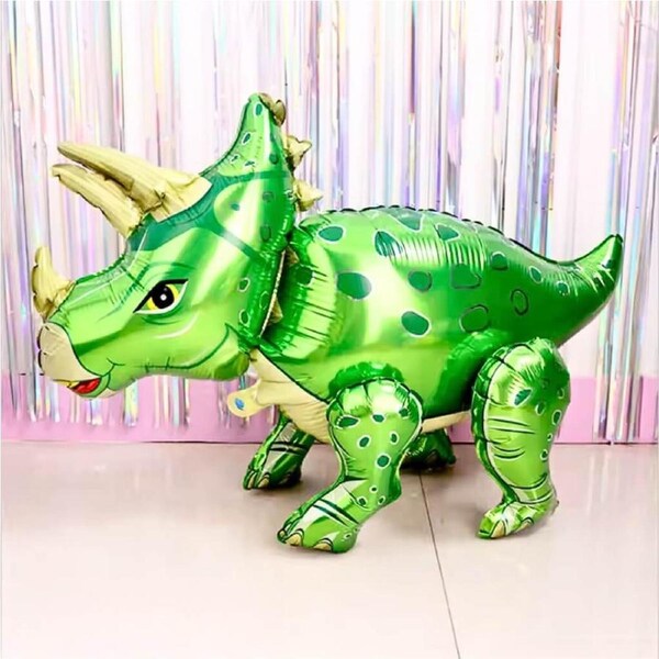 Large 3D Standing Green Triceratops Dinosaur Foil Balloon