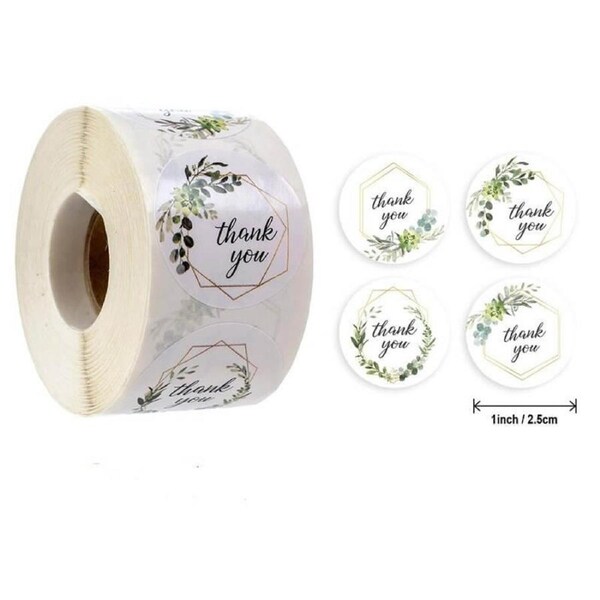 2.5cm Gemeotric Hexagon Floral Thank You Stickers 50pk
