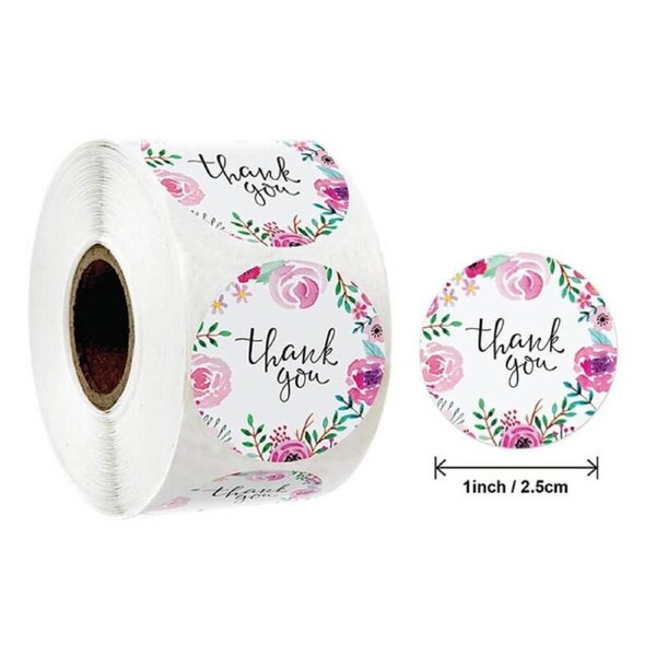 2.5cm Round Floral Thank You Stickers 50pk