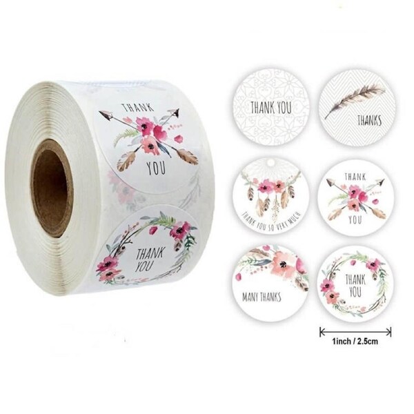 2.5cm Round Pink Floral Thank You Stickers 50pk