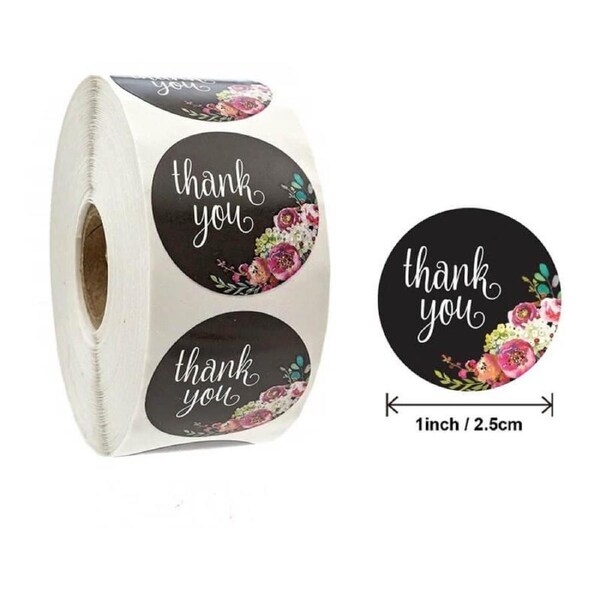2.5cm Round Peony Bouquet Thank You Stickers 50pk