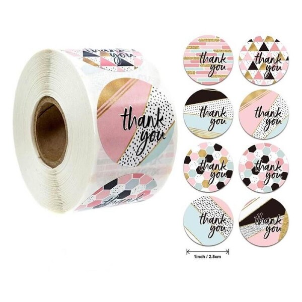 2.5cm Round Modern Abstract Pattern Thank You Stickers 50pk