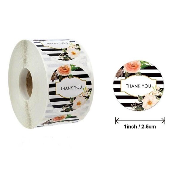 2.5cm Round Peony Flower Thank You Stickers 50pk