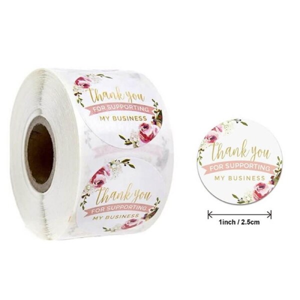 2.5cm Round Pink Peony Wreath Thank You Stickers 50pk